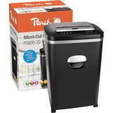 Peach PS600-20 destructeur de papier Découpage par micro-broyage 55 dB Noir, Destructeur de document Noir/Argent, Découpage par micro-broyage, 2 x 10 mm, 21 L, 250 feuilles, 55 dB, 70 feuilles
