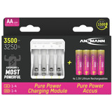 Ansmann Chargeur lithium Pure Power Set 4× accus Mignon AA et module de charge Blanc/multicolore