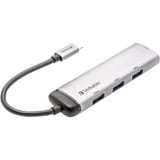 Verbatim Hub Multiports USB-C 4 ports USB 3.2 Gen 1, Hub USB Argent, USB 3.2 Gen 1 (3.1 Gen 1) Type-C, USB 3.2 Gen 1 (3.1 Gen 1) Type-A, 5000 Mbit/s, Gris, Aluminium, Plastique, 0,15 m