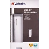 Verbatim Hub Multiports USB-C 4 ports USB 3.2 Gen 1, Hub USB Argent, USB 3.2 Gen 1 (3.1 Gen 1) Type-C, USB 3.2 Gen 1 (3.1 Gen 1) Type-A, 5000 Mbit/s, Gris, Aluminium, Plastique, 0,15 m