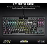 Corsair K70 RGB TKL Reconditionné clavier gaming Noir, Layout US (QWERTY), Corsair OPX, 80% (TKL)