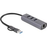 DeLOCK Hub USB 3 ports 5 Gbps + LAN Gigabit avec USB Type-C, Station d'accueil Gris