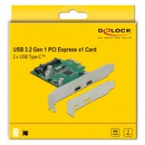 DeLOCK PCI Express x1 Card to 2 x external SuperSpeed USB (USB 3.2 Gen 1) USB Type-C™ female carte et adaptateur d'interfaces Interne USB 3.2 Gen 1 (3.1 Gen 1), Contrôleur USB PCIe, USB 3.2 Gen 1 (3.1 Gen 1), Hauteur totale / Profil bas, PCIe 2.0, VIA Technologies, VL805