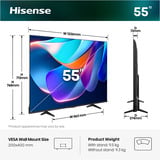 Hisense 55A6S 55" 4K Ultra HD TV LED Noir/gris foncé, 139,7 cm (55"), 3840 x 2160 pixels, DLED, Smart TV, Wifi, Noir