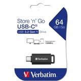 Verbatim Store 'n' Go lecteur USB flash 64 Go USB Type-C 3.2 Gen 1 (3.1 Gen 1) Noir, Clé USB Noir/gris, 64 Go, USB Type-C, 3.2 Gen 1 (3.1 Gen 1), Slide, 4 g, Noir