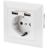 Digitus Prise de sécurité encastrée, avec 2x USB-A, Prise de courant Blanc