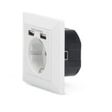 Digitus Prise de sécurité encastrée, avec 2x USB-A, Prise de courant Blanc