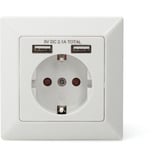 Digitus Prise de sécurité encastrée, avec 2x USB-A, Prise de courant Blanc