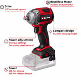 EINHELL Clé à chocs sans fil professionnelle TP-CW 18/350-C Li BL - Solo, 18 Volts, Visseuse à choc Rouge/Noir