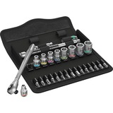 Wera 8100 SA 10 Zyklop Jeu de cliquets métalliques, 1/4", Set d'outils Noir/Vert, Clé à cliquet tout métal de 28 pièces avec carré d'entraînement