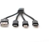 Digitus Câble de charge 3 en 1, USB-A 2.0 > Lightning + USB-C + Micro-USB Noir