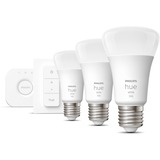 Philips Hue Kit de démarrage : 3 ampoules connectées E27 (1100) + variateur, Lampe à LED Philips Hue White Kit de démarrage : 3 ampoules connectées E27 (1100) + variateur, Ampoule intelligente, Blanc, Bluetooth/Zigbee, LED intégrée, E27, Lumière blanche douce