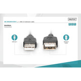 Digitus Câble de rallonge USB 2.0, connecteur USB-A > prise USB-A, Câble d'extension Noir