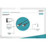 Digitus Câble de rallonge USB 2.0, connecteur USB-A > prise USB-A, Câble d'extension Noir