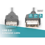 Digitus Câble de rallonge USB 2.0, connecteur USB-A > prise USB-A, Câble d'extension Noir