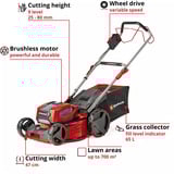EINHELL Tondeuse à gazon professionnelle sans fil GP-CM 36/47 S Li BL, 36 Volts (2x18 Volts) Rouge/Noir