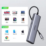 UGREEN USB-C to 2*USB3.0+HDMI+RJ 45+SD&TF+PD port Hub, Station d'accueil Argent