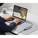 UGREEN USB-C to 2*USB3.0+HDMI+RJ 45+SD&TF+PD port Hub, Station d'accueil Argent