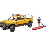 bruder Power Wagon RAM 2500 pour maître-nageur avec figurine, Stand Up Paddle et module son et lumière, Modèle réduit de voiture Jaune/Noir, 02506