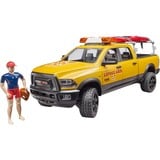 bruder Power Wagon RAM 2500 pour maître-nageur avec figurine, Stand Up Paddle et module son et lumière, Modèle réduit de voiture Jaune/Noir, 02506