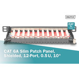 Digitus Panneau de brassage slim 10", 12 ports, Cat.6a Noir