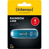 Intenso Rainbow Line lecteur USB flash 4 Go USB Type-A 2.0 Bleu, Clé USB Bleu, 4 Go, USB Type-A, 2.0, 28 Mo/s, Casquette, Bleu