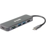 D-Link Hub USB-C 6-en-1 avec HDMI/lecteur de carte/alimentation DUB-2327, Station d'accueil Argent, Avec fil, USB Type-C, 60 W, Gris, MicroSD (TransFlash), SD, SDHC, SDXC, 5 Gbit/s