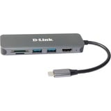 D-Link Hub USB-C 6-en-1 avec HDMI/lecteur de carte/alimentation DUB-2327, Station d'accueil Argent, Avec fil, USB Type-C, 60 W, Gris, MicroSD (TransFlash), SD, SDHC, SDXC, 5 Gbit/s