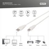 Digitus Câble de connexion USB 2.0 USB-A (mâle) > USB-B (mâle) Beige