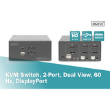 Digitus Commutateur KVM DisplayPort 2x 1, Switch KVM Noir