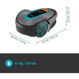 GARDENA SILENO minimo Tondeuse à gazon robot Batterie Noir, Bleu, Robot tondeuse Gris/Turquoise, Tondeuse à gazon robot, 250 m², 16 cm, 2 cm, 4,5 cm, 57 dB