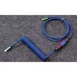 Keychron Premium Coiled Aviator Cable - Rainbow Plated Blue, Angled, Câble Bleu, 1,08 mètres