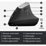 Logitech Souris ergonomique avancée MX Vertical Noir/Argent, Droitier, Optique, RF sans fil + Bluetooth, 4000 DPI, Graphite