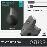 Logitech Souris ergonomique avancée MX Vertical Noir/Argent, Droitier, Optique, RF sans fil + Bluetooth, 4000 DPI, Graphite
