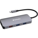 Verbatim CMH-09 USB Type-C 10000 Mbit/s Argent, Station d'accueil Gris, USB Type-C, HDMI, RJ-45, USB 3.2 Gen 1 (3.1 Gen 1) Type-A, USB 3.2 Gen 2 (3.1 Gen 2) Type-A, USB 3.2 Gen 2..., MicroSD (TransFlash), SD, 10000 Mbit/s, 60 Hz, Argent