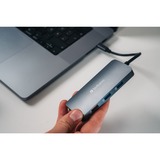 Verbatim CMH-09 USB Type-C 10000 Mbit/s Argent, Station d'accueil Gris, USB Type-C, HDMI, RJ-45, USB 3.2 Gen 1 (3.1 Gen 1) Type-A, USB 3.2 Gen 2 (3.1 Gen 2) Type-A, USB 3.2 Gen 2..., MicroSD (TransFlash), SD, 10000 Mbit/s, 60 Hz, Argent