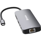 Verbatim CMH-09 USB Type-C 10000 Mbit/s Argent, Station d'accueil Gris, USB Type-C, HDMI, RJ-45, USB 3.2 Gen 1 (3.1 Gen 1) Type-A, USB 3.2 Gen 2 (3.1 Gen 2) Type-A, USB 3.2 Gen 2..., MicroSD (TransFlash), SD, 10000 Mbit/s, 60 Hz, Argent