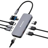 Verbatim CMH-09 USB Type-C 10000 Mbit/s Argent, Station d'accueil Gris, USB Type-C, HDMI, RJ-45, USB 3.2 Gen 1 (3.1 Gen 1) Type-A, USB 3.2 Gen 2 (3.1 Gen 2) Type-A, USB 3.2 Gen 2..., MicroSD (TransFlash), SD, 10000 Mbit/s, 60 Hz, Argent