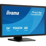 iiyama ProLite T2452MSC-B2AG 24" Moniteur tactile Noir (Mat), 1x DisplayPort, 1x HDMI, 2x USB-A, 120 Hz, 61 cm (24"), 1920 x 1080 pixels, Full HD, LED, 5 ms, Noir