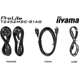 iiyama ProLite T2452MSC-B2AG 24" Moniteur tactile Noir (Mat), 1x DisplayPort, 1x HDMI, 2x USB-A, 120 Hz, 61 cm (24"), 1920 x 1080 pixels, Full HD, LED, 5 ms, Noir