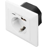 Digitus Prise de sécurité encastrée, avec 1x USB-A et 1x USB-C, Prise de courant Blanc