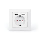 Digitus Prise de sécurité encastrée, avec 1x USB-A et 1x USB-C, Prise de courant Blanc