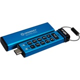 Kingston IronKey Keypad 200C USB-C de 16 Go, FIPS 140-3 niveau 3 AES-256, Clé USB FIPS 140-3 niveau 3 AES-256, 16 Go, USB Type-C, 3.2 Gen 1 (3.1 Gen 1), 145 Mo/s, Gaine, Bleu