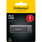 Intenso Alu Line lecteur USB flash 8 Go USB Type-A 2.0 Anthracite, Clé USB Noir, 8 Go, USB Type-A, 2.0, 28 Mo/s, Casquette, Anthracite