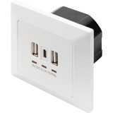 Digitus Prise encastrée, avec ports USB A et USB-C, Prise de courant Blanc