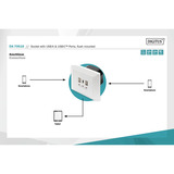 Digitus Prise encastrée, avec ports USB A et USB-C, Prise de courant Blanc