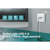 Digitus Prise encastrée, avec ports USB A et USB-C, Prise de courant Blanc