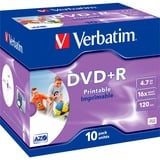 Verbatim DVD+R 4,7Go Imprimable par jet d'encre, Support vierge DVD DVD+R, 120 mm, Imprimable, Coffret à bijoux, 10 pièce(s), 4,7 Go