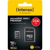 Intenso microSD Karte UHS-I Premium 256 Go Classe 10, Carte mémoire Noir, 256 Go, MicroSD, Classe 10, UHS-I, 90 Mo/s, Class 1 (U1)