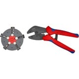 KNIPEX MultiCrimp® Pinces à sertir avec porte-profils 97 33 02, Pince à sertir Rouge/Bleu, pince brunie, poignées avec gaines bi-matière, fournie avec 3 profils interchangeables